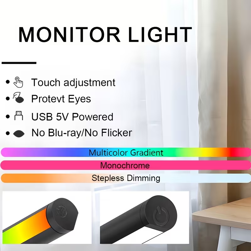 Monitor Light Bar - LEDモニターライトバー CCTタッチ調光式 コンピューターディスプレイ画面ライトバー RGBアンビエントバックライト PCラップトップ画面用吊り下げライト