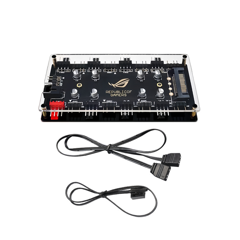 Fan Hub Rgb Controller - 8ポートARGB PWMファンハブ、5V 3ピンARGBコントローラー、4ピンPWMファンスプリッター、SATA給電式PC冷却ハブ（ケース照明同期対応）
