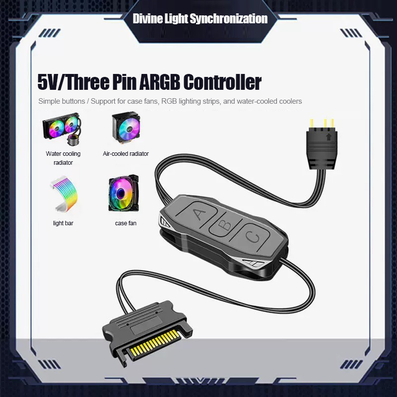 Fan Hub Rgb Controller - 神光同期5V3ピンARGBコントローラーシャーシファンライト、RGBワイヤレス5V 3ピン-SATAリモートコントロール付き