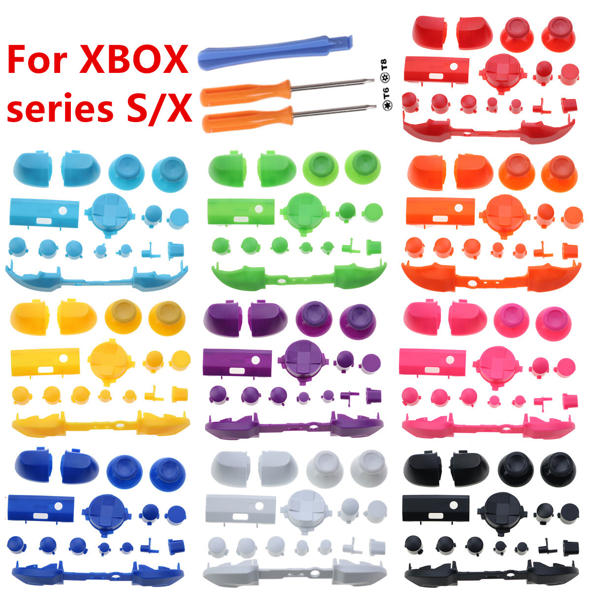 Gaming Controllers Xbox Accessories - カスタムキーの完全なセット,xboxシリーズxsコントローラー用の交換用ボタン,分解ツールキット付きのジョイスティック