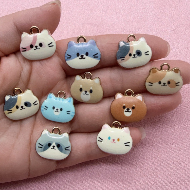 Gaming Accessories Gifts - 12個入りプリント猫ヘッド合金ドリップオイルペンダント、DIYジュエリー製作イヤリング、キーホルダー、アクセサリー
