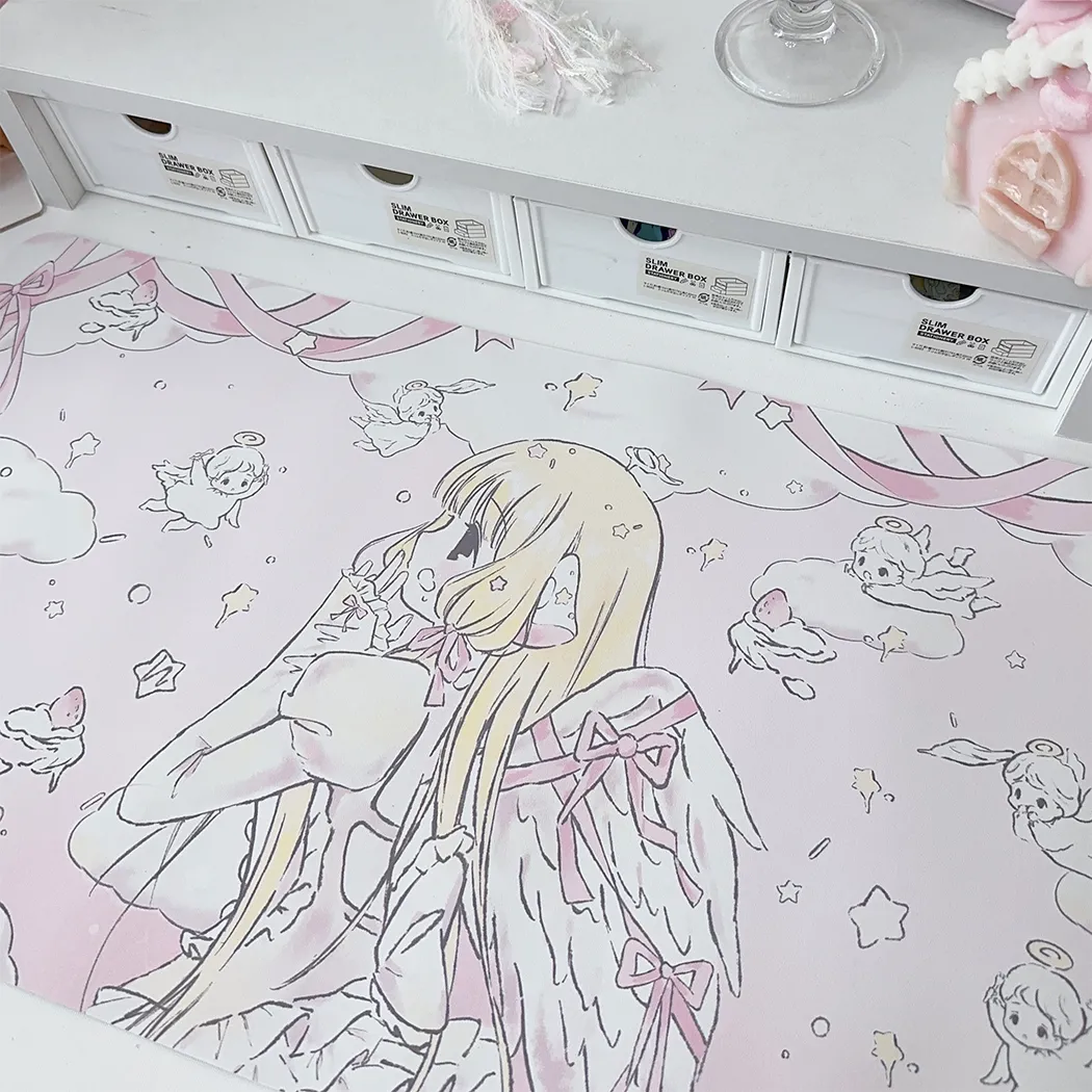 Gaming Accessories Girly - オリジナル漫画デスクマット | かわいいゴム製マウスパッド、寮のテーブルに最適、特大サイズで愛らしいアニメ風オフィス装飾