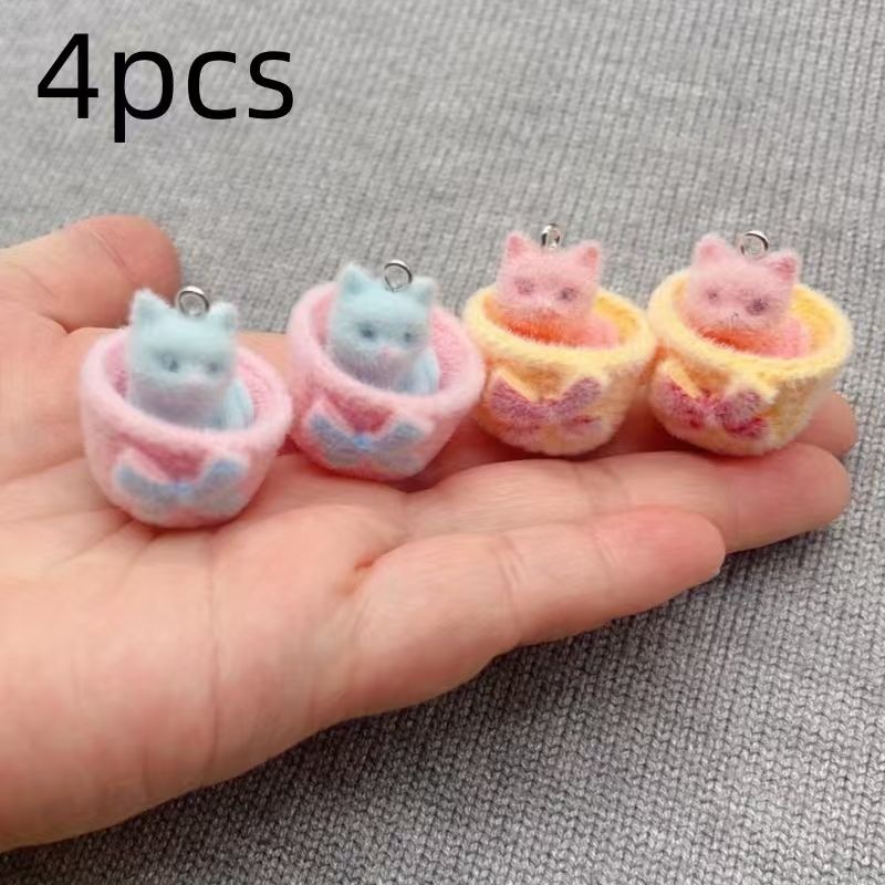 4個入り3Dぬいぐるみ樹脂製猫ペンダント、DIYジュエリー製 - Gaming Accessories Gifts のレビューと価格