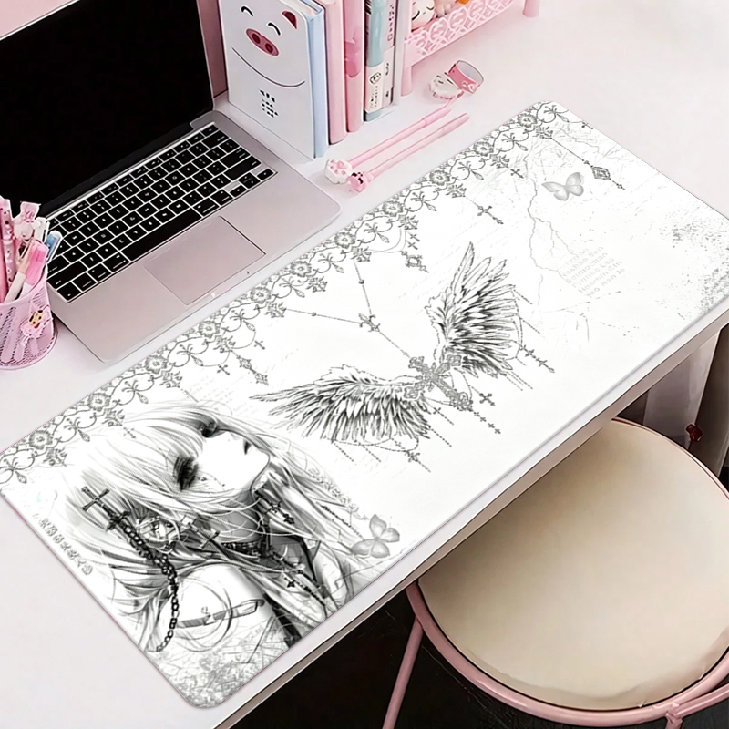 レザーマウスパッド黒白アニメ美学エンジェルガールマウスパッド - Gaming Accessories For Gaming Setup のレビューと価格