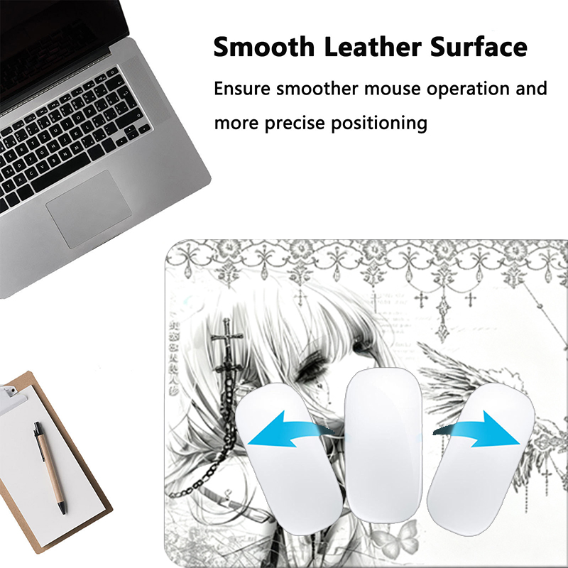 レザーマウスパッド黒白アニメ美学エンジェルガールマウスパッド - Gaming Accessories For Gaming Setup のレビューと価格