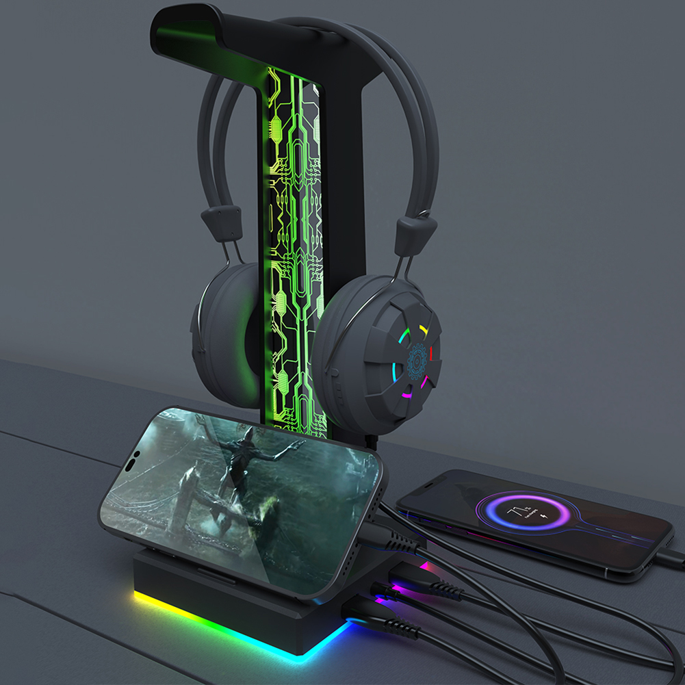 RGBゲーミングヘッドセットスタンド,デュアルUSBポート, - Gaming Set Accessories のレビューと価格